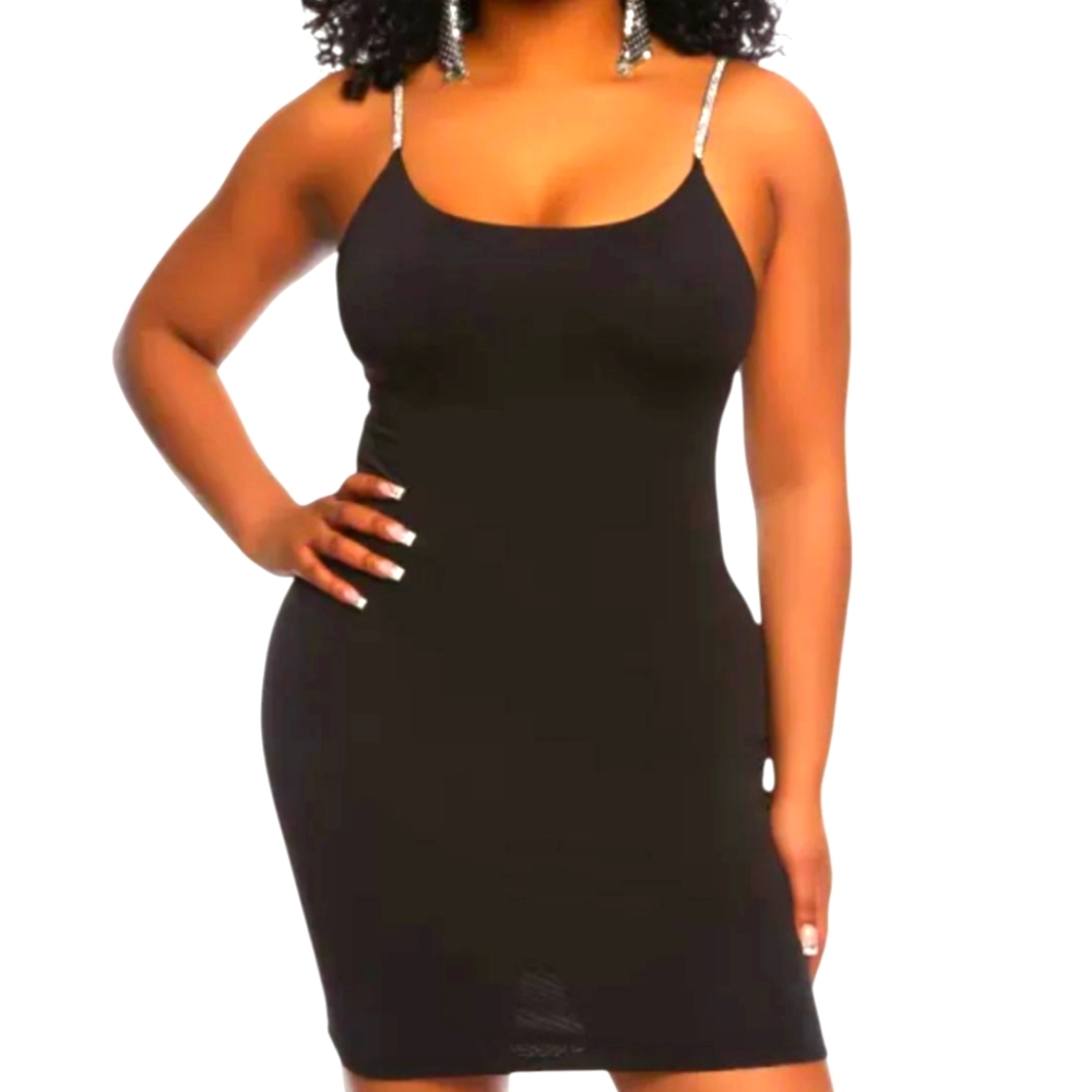 ʕ·ᴥ·ʔ IRIS Rhinestone Straps Mini Bodycon Dress Medium